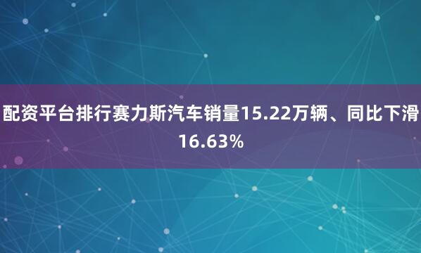配资平台排行赛力斯汽车销量15.22万辆、同比下滑16.63%